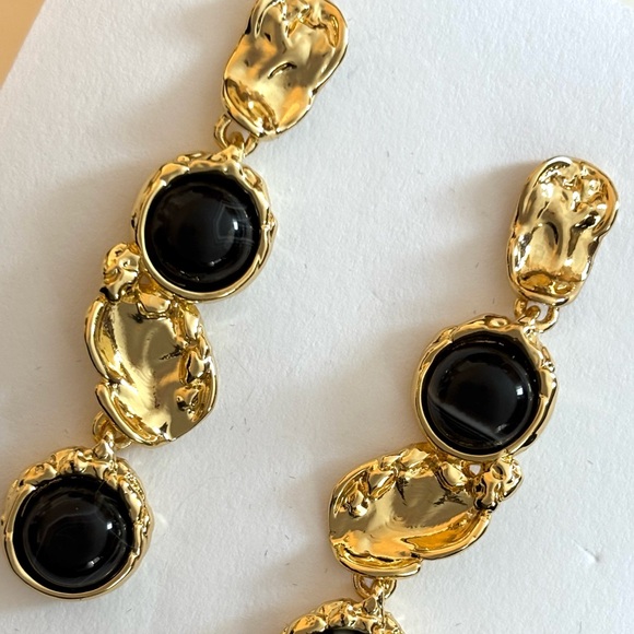ALEXIS BITTAR • Brut Black Onyx Gold Coin Linear Post Drop Earrings - Picture 12 of 13